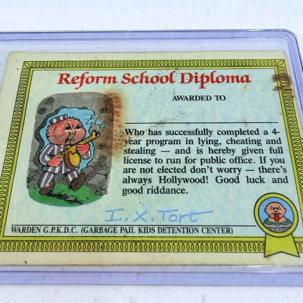 Vintage Topps Garbage Pail Kids Bony Joanie & Geeky Gary 1985 Cards With Cases